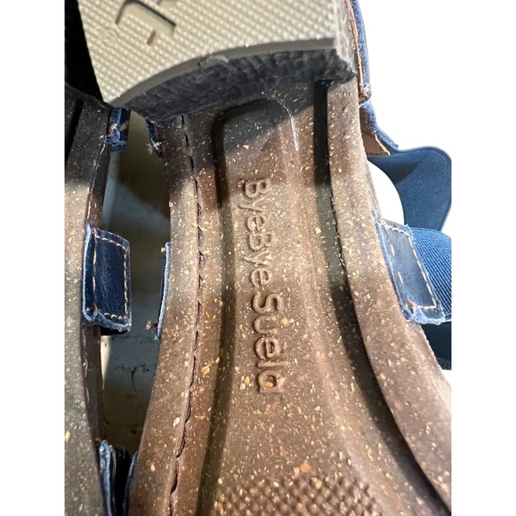 Art Co Blue And White Open Toe Cross Strap Leather Chunky Heel Sandals Size 39 - Picture 12 of 13